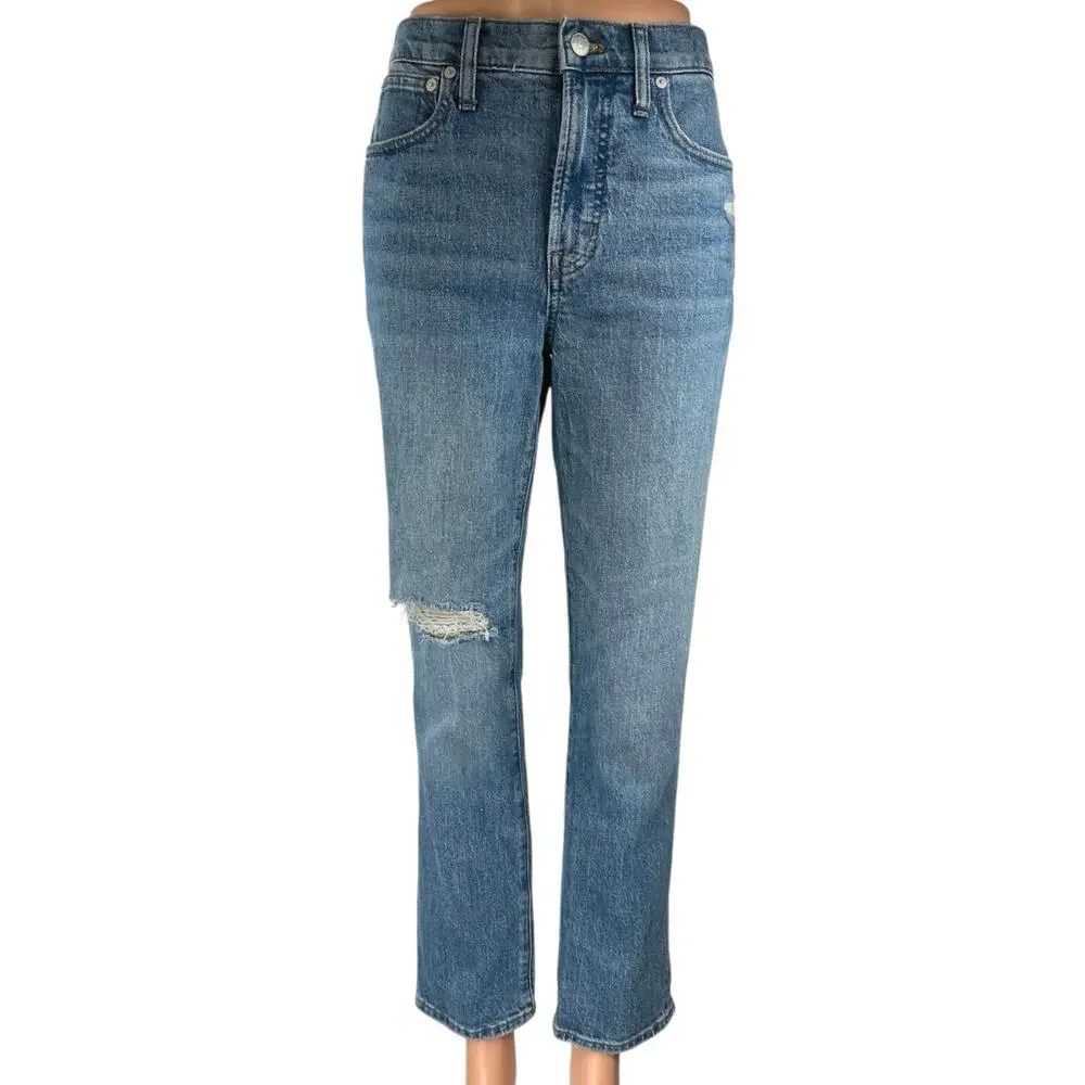 Madewell The Mid Rise Perfect Vintage Women's Blue Distressed Denim Jeans Sz 27